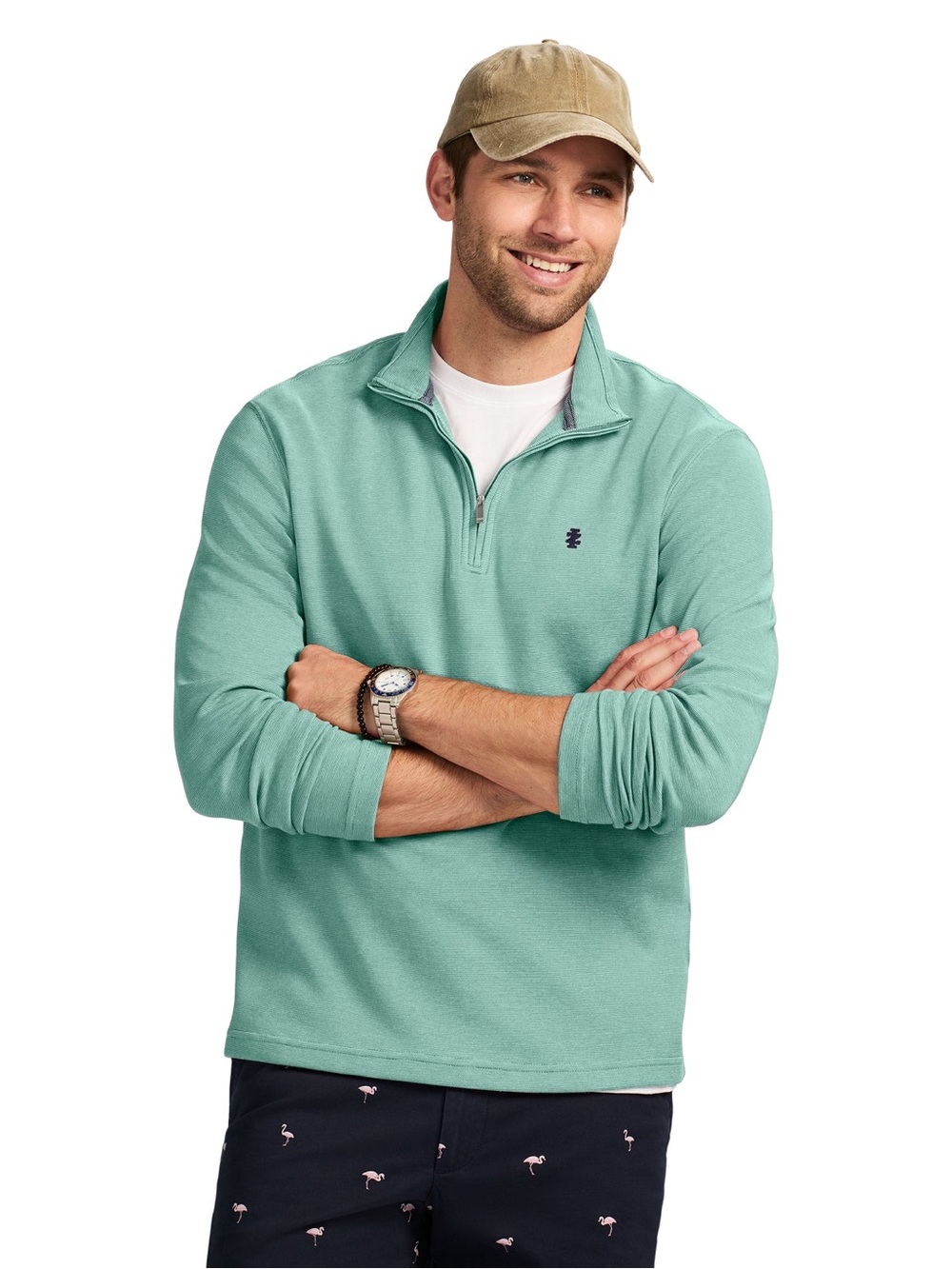 IZOD Advantage Men's Ribbed Ottoman Quarter Zip Pullover Seafoam Green Size L